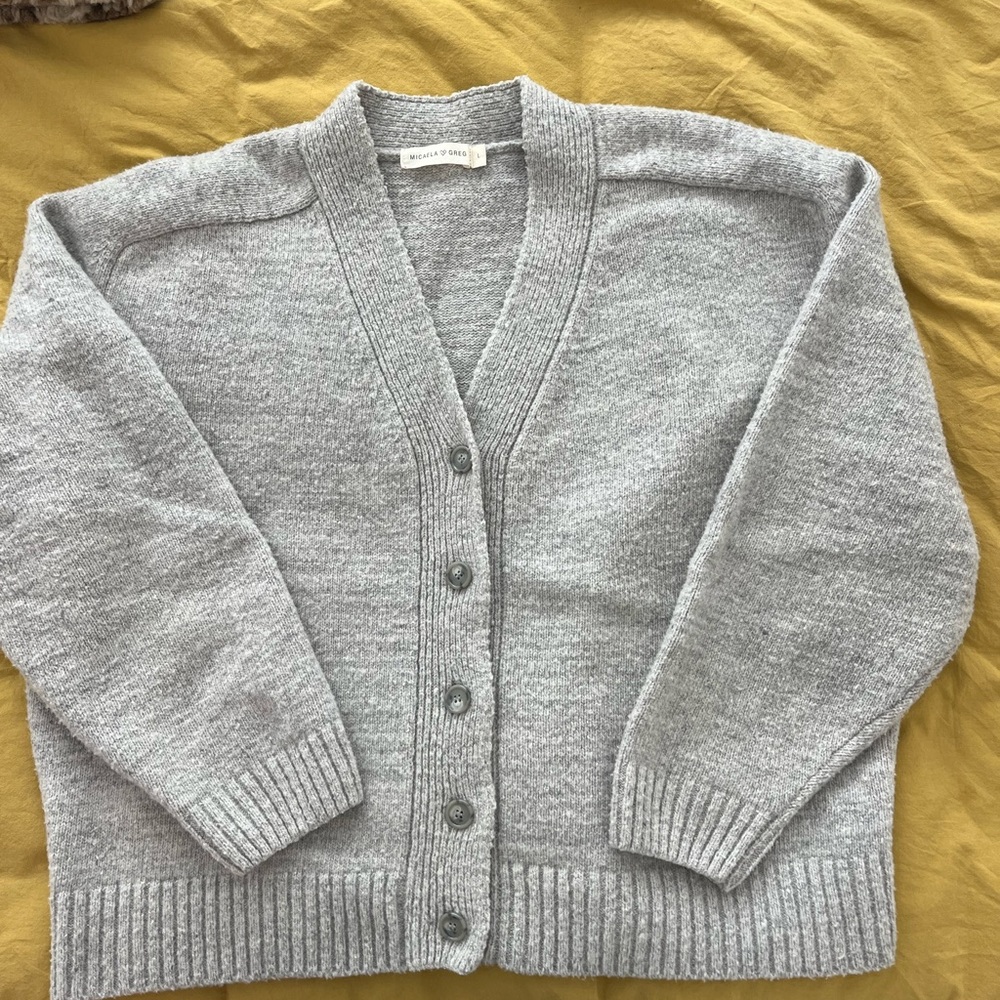 Micaela Greg Grey Oversized Button Down Sweater